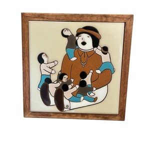 VTG Santa Fe “Storyteller” Wood Framed Tile Art  Southwestern Wall Hanging Decor